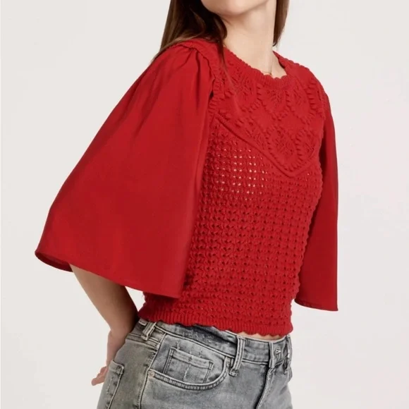 Another Love Red Crochet Blouse Size M - Picture 8 of 11